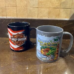 Lot 2 Harley Davidson Motorcycle Mugs / Grey Starved Rock/American Eagle